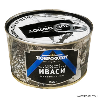 САРДИНА (иваси)&quot;ДОБРОФЛОТ&quot; ГОСТ,сделано В МОРЕ натур.банка №6 245гр*24 ж/б КЛЮЧ /0619/ Сардина "ДОБРОФЛОТ" ГОСТ,сделано В МОРЕ натур.банка №6 245гр*24 ж/б КЛЮЧ /0619/