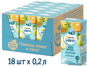 Сок &quot;ФрутоНяня&quot; 0,2л*18 Мультифрукт осв. т/пак Сок "ФрутоНяня" 0,2л*18 Мультифрукт осв. т/пак