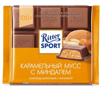 Ритер Спорт КАРАМЕЛЬНЫЙ МУСС  шоколад молочный с миндалем 100гр*11  /1002/ Ритер Спорт КАРАМЕЛЬНЫЙ МУСС  шоколад молочный с миндалем 100гр*11  /1002/